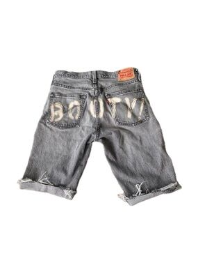 Levi's Gray Distressed Denim Jean Shorts with Bleach Lettering